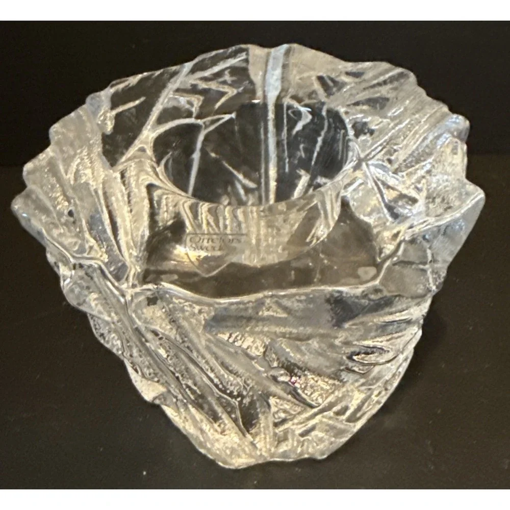 Orefors Sweden Crystal Icy Votive Candle Holder Decor Elegant Party Heavy 3 Inch